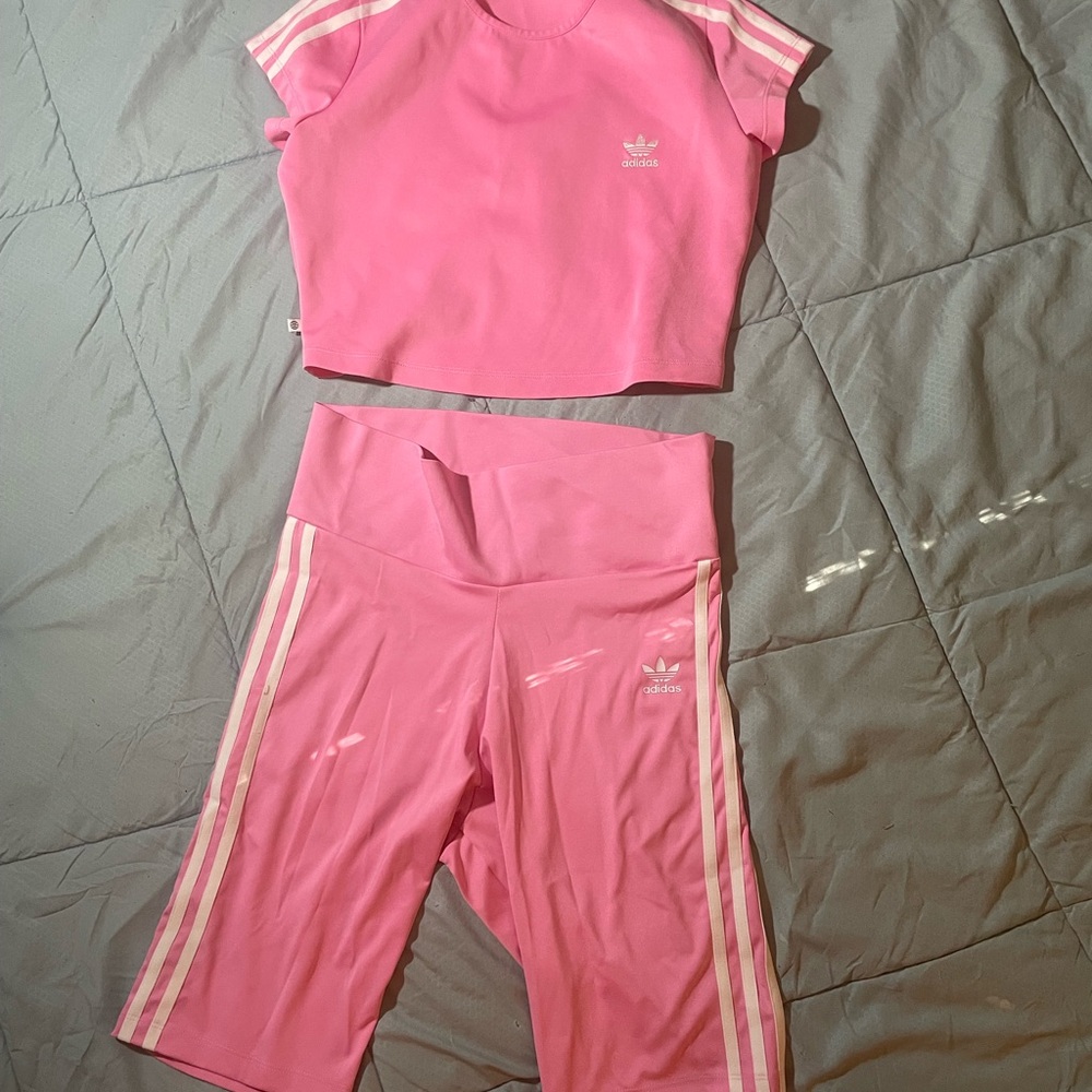 Adidas Pink Sports Outfit set of crop top and short M